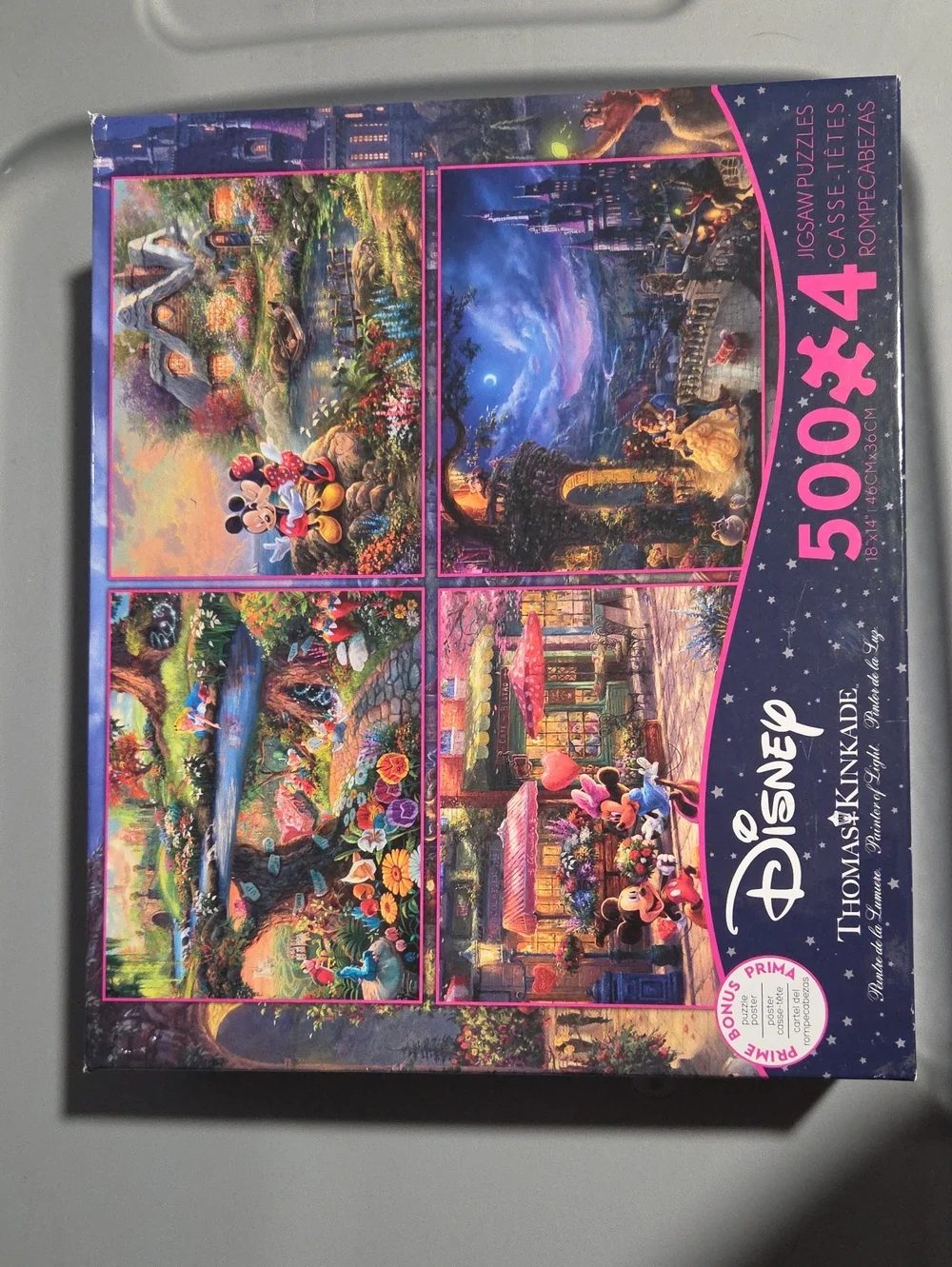 Disney 4-in-1 Thomas Kinkade Puzzle Set - Pink, Blue, Green, Purple